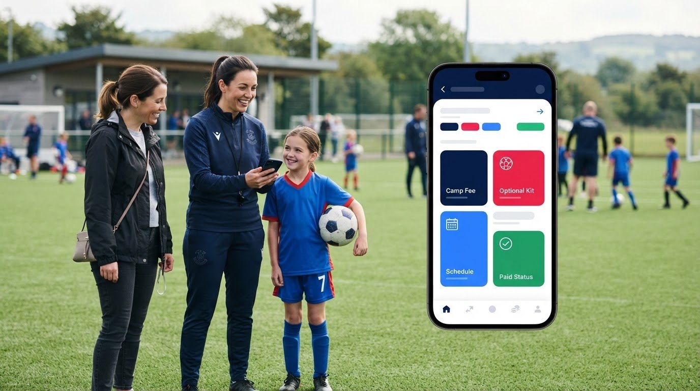 Sports camp payment collection for clubs and parents